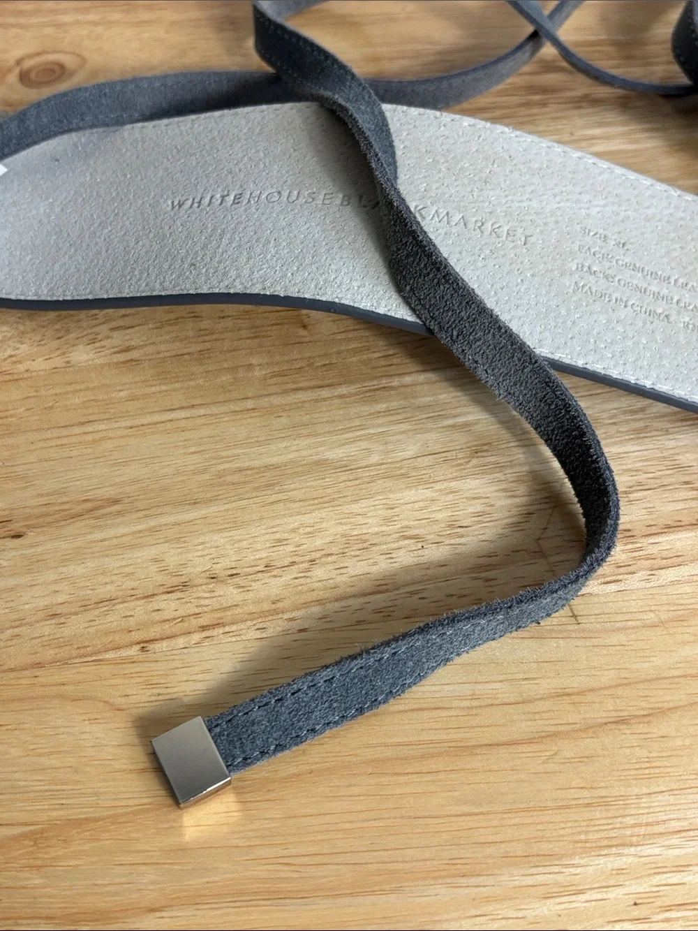 New WHBM Gray Suede Obi Belt wrap style tie belt genuine leather size XL accent